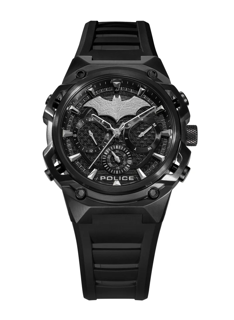 POLICE Crusader Black Carbon Dial Silicone Strap Multifunction Watch Set for Men, 46mm